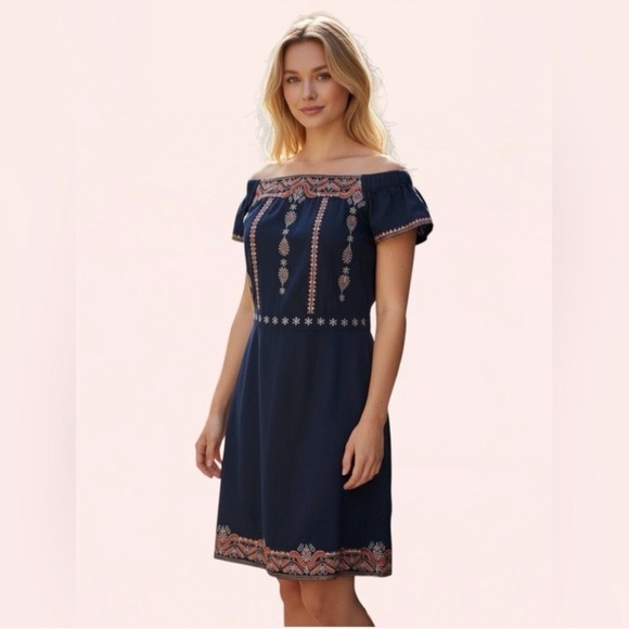 Tory Burch Dresses & Skirts - TORY BURCH “Nell” off-the-shoulder Embroidered Mini Dress Size: large